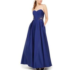 Blondie Nites Womens Juniors Blue  Sweetheart Neck Evening Gown Pockets Size 3